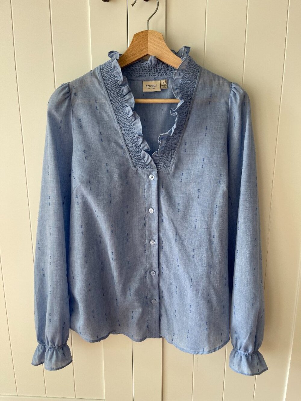 Fransa Light Blue Ruffle Detail Blouse